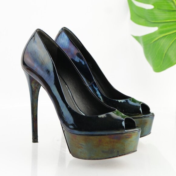 Brian Atwood Womens Bambola Pumps Size 6 Black Color Change Platform Heel Shoes - Picture 14 of 15